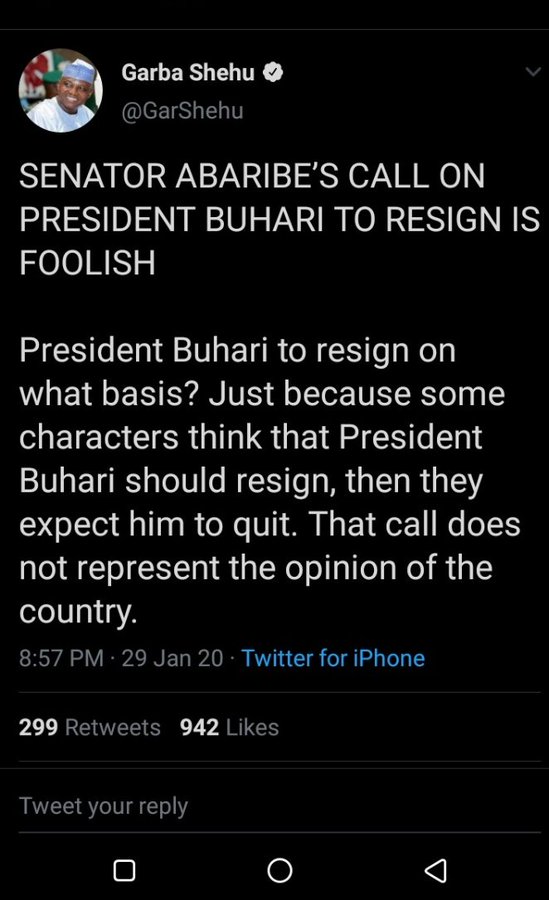 Abaribe Buhari's resignation